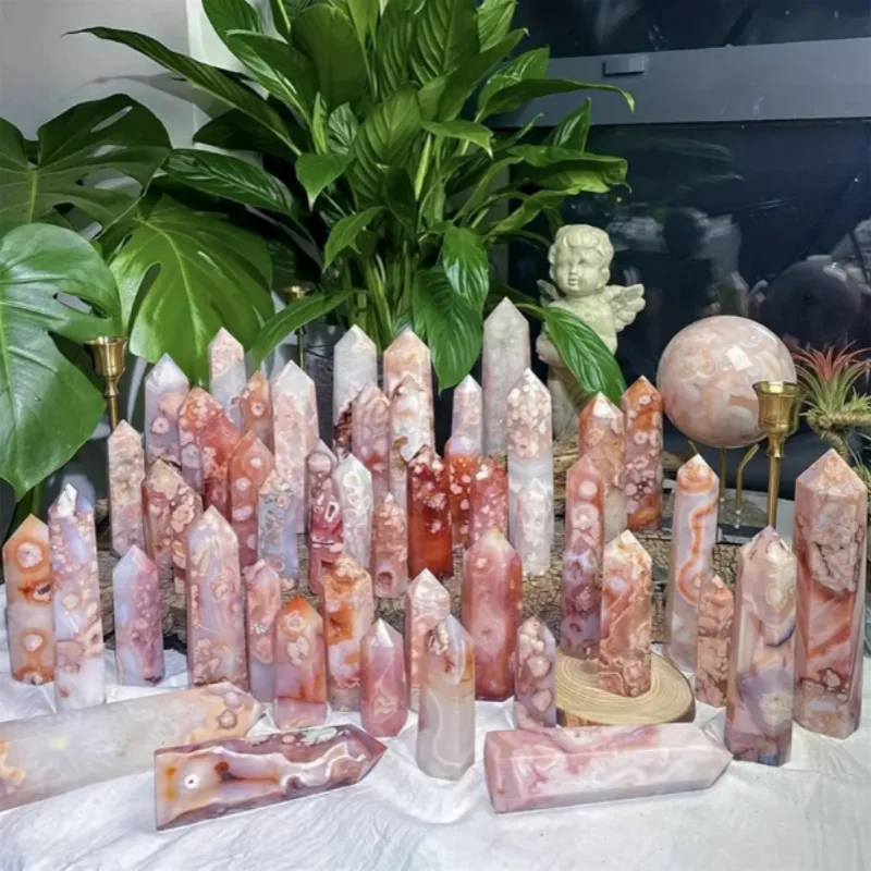 1PC Natural Rose Hermosa Crystal Quartz Tower Sakura Agate Crystal Point Energy Cherry Agate Pink Gem Reiki Gift Home Decorate