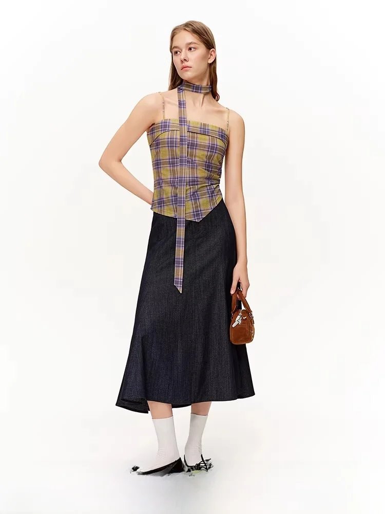 

Модный комплект из жилета и юбки в клетку для женщин: новинка весенней коллекции, элегантный универсальный комплект с юбкой миди и длинным рукавом