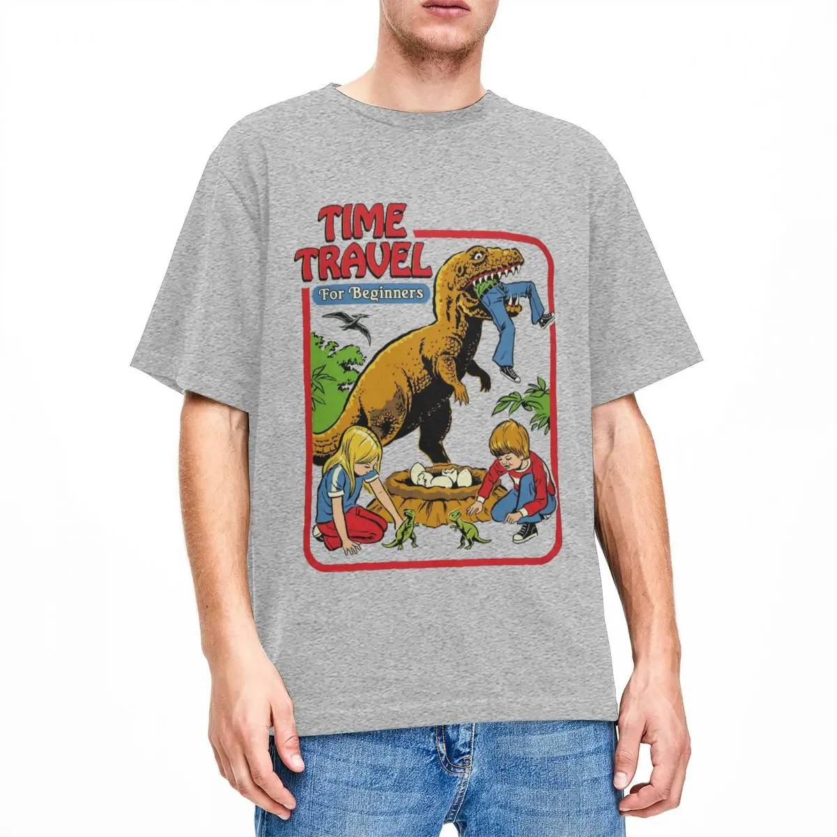 Men Women Time Travel 80s 70s Dinosaurs T Shirts Merch Dark Humour Pure Cotton T-shirt Clothing Funny Tee Shirt Printed