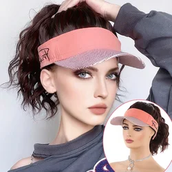 Synthetic natural curly ponytail extension wig Straight Travel beach shade pink baseball cap Easy to wear hat wig
