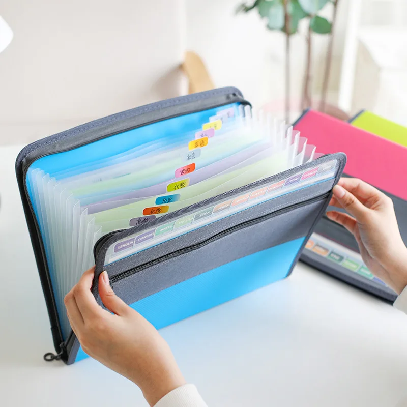 A4 Expanding File Folder with Sticky Labels,13 Pockets Accordion Document Organizer Expanding File Folder with Zipper Closure