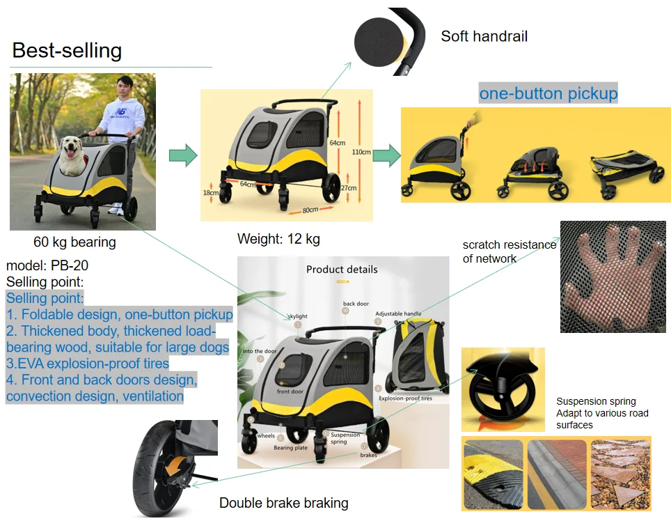Wholesale Large Baby Pet Stroller Travel Outdoor  Luxury Dog Stroller Folding Pet Trolley Dog Cart