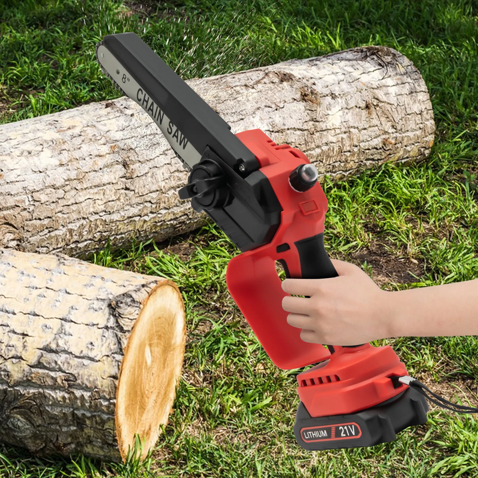 

Mini Chainsaw Cordless 8 Inch Electric Chain Saw 2 Batteries Pruning Wood Cutting Gardening High Efficiency Lightweight