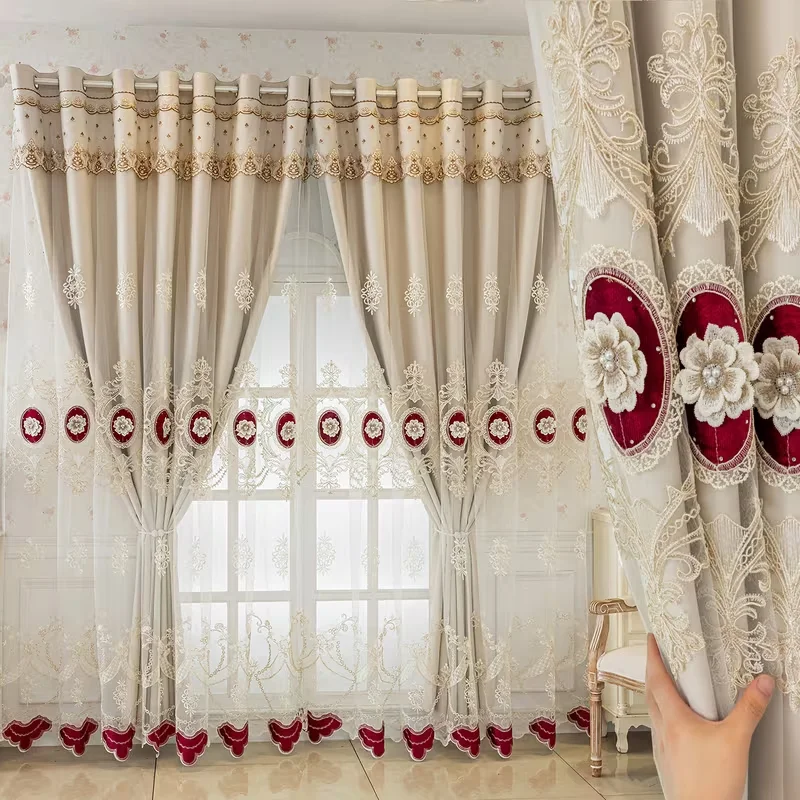 1pc European Embroidered Curtains, Bedroom Living Room Tower Home Decor, Essential Home Decoration, Room Accessories