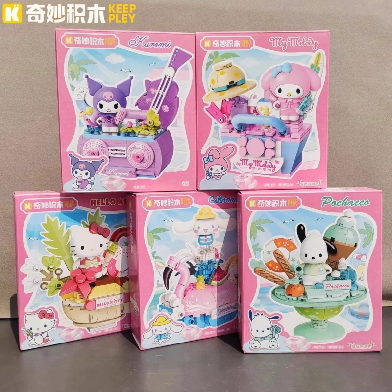 

Keeppley Sanrio Building Blocks Kuromi Hello Kitty Summer Party Series Cinnamoroll Pochacco My Melody 3D Model Mini Brick Toys