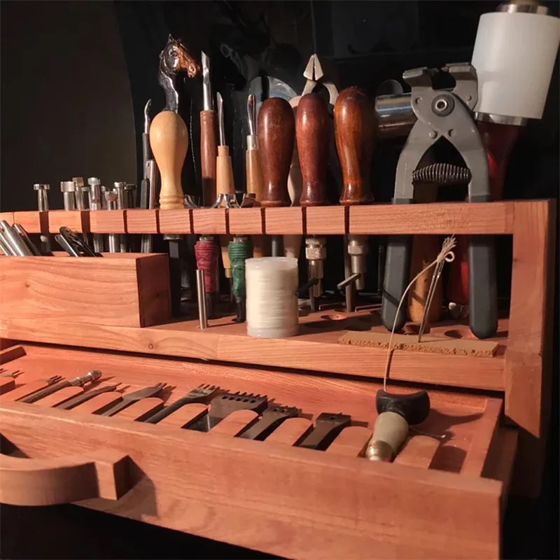 Multi Functional Leather Tool Holder DIY Handmade Leather Craftsmanship Carving Cut Tool Storage Box Made Of Elm Wood Material