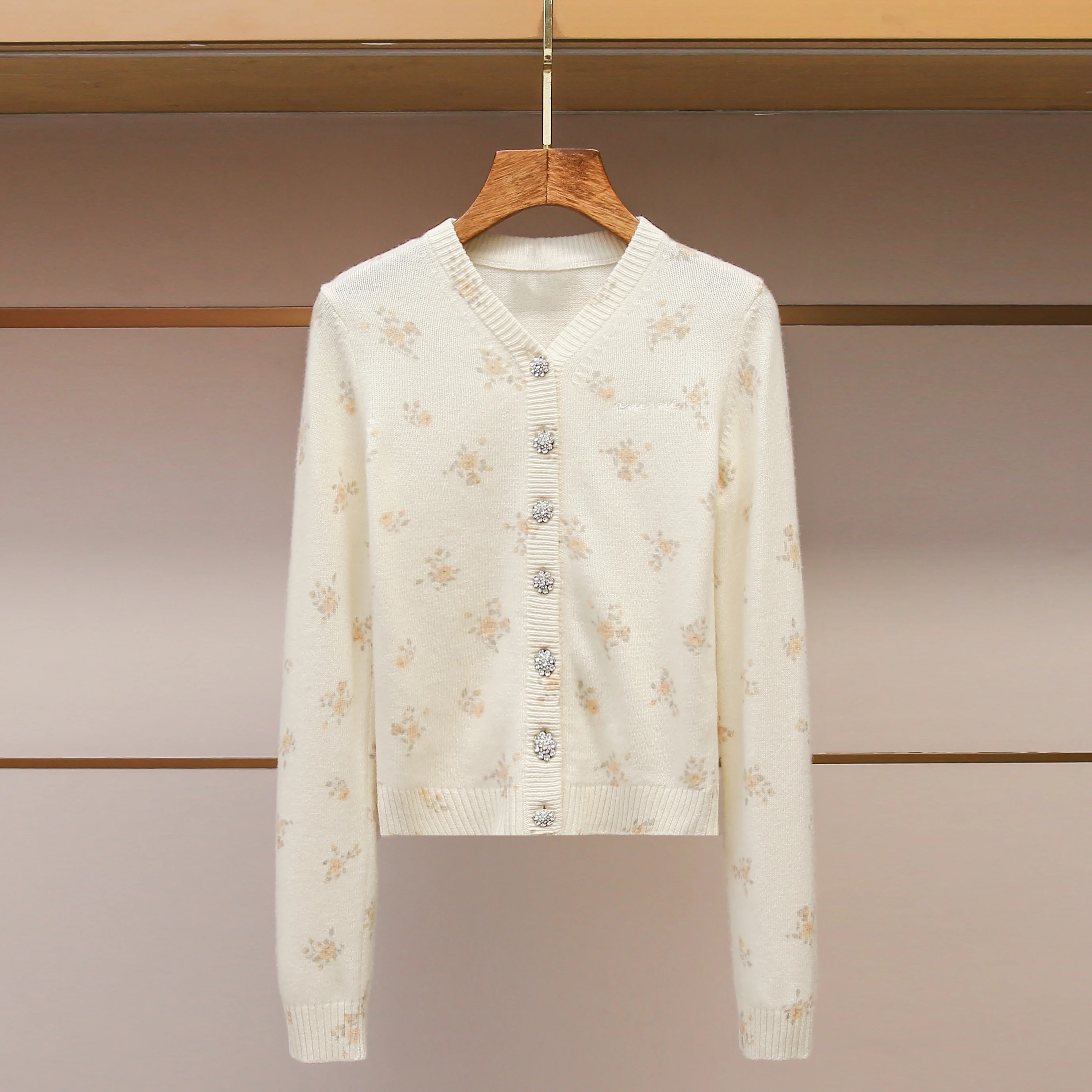 

Элегантный женский кардиган с V-образным вырезом, облегающий, с цветочным узором, вязаный, осенняя новинка от Nan You High-End Wom