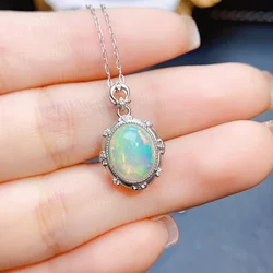 FS 8*10mm Fine Natural Opal Pendant Real S925 Sterling Silver Charm Weddings Jewelry Gift for Women With Certificate MeiBaPJ
