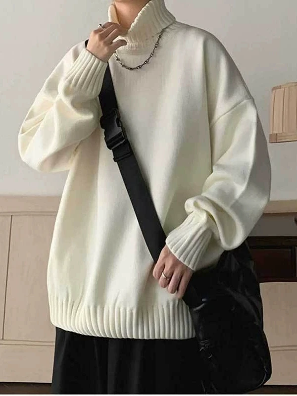 High neck men's sweater autumn and winter pullover base sweater, high-end loose knit sweater, outerwear with inner stitching