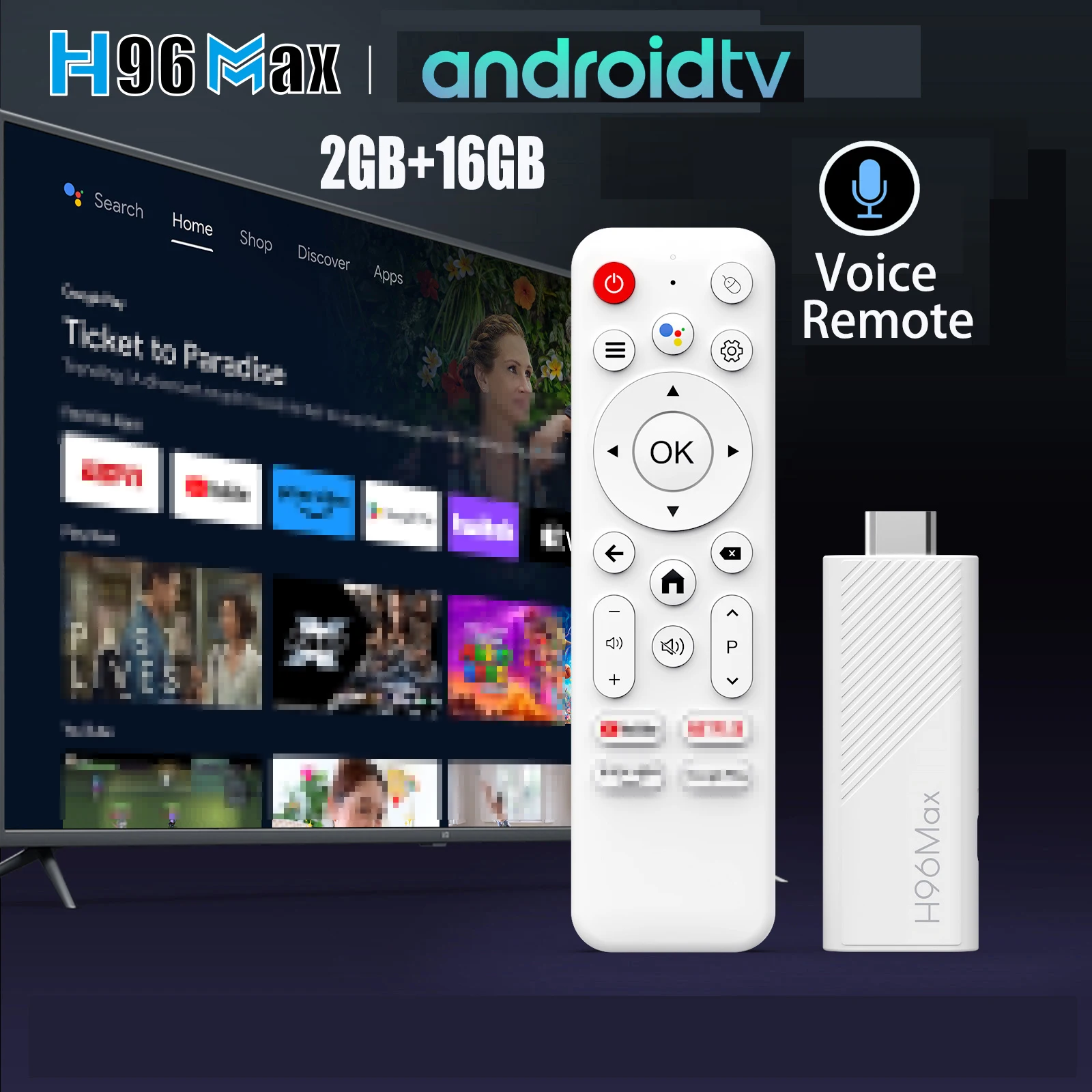 Android TV Stick H96 MAX Allwinner H313 مع 4K HD 2.4G 5G wifi6 8GB 16GB صوت عن بعد DC 5V 2A