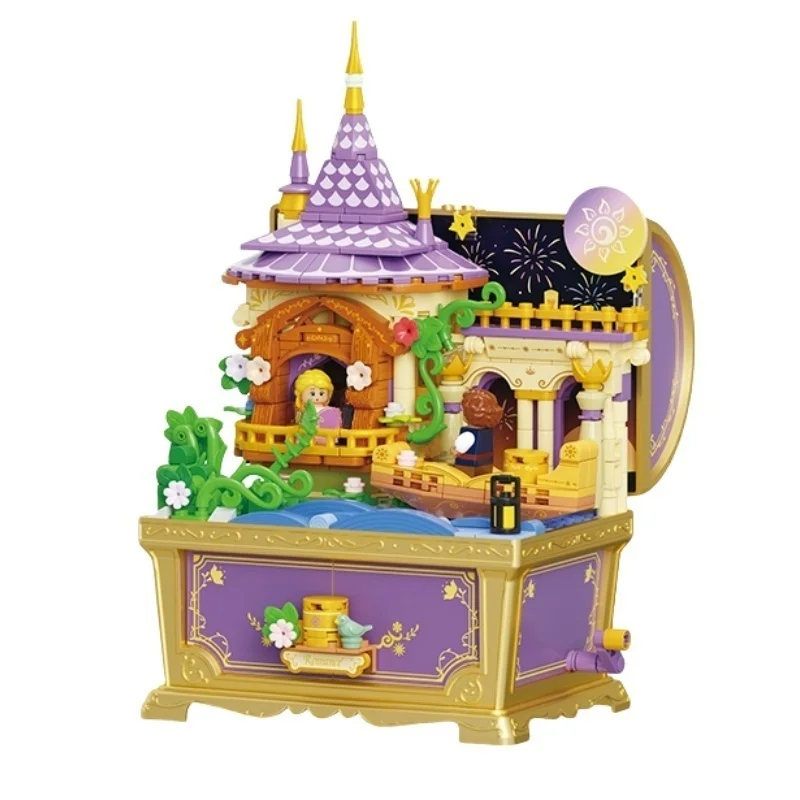 Storybrooke Musical Treasure Chest Building Blocks Music Box Alice Pinocchio Assembled Toy Model Ornaments Holiday Gift