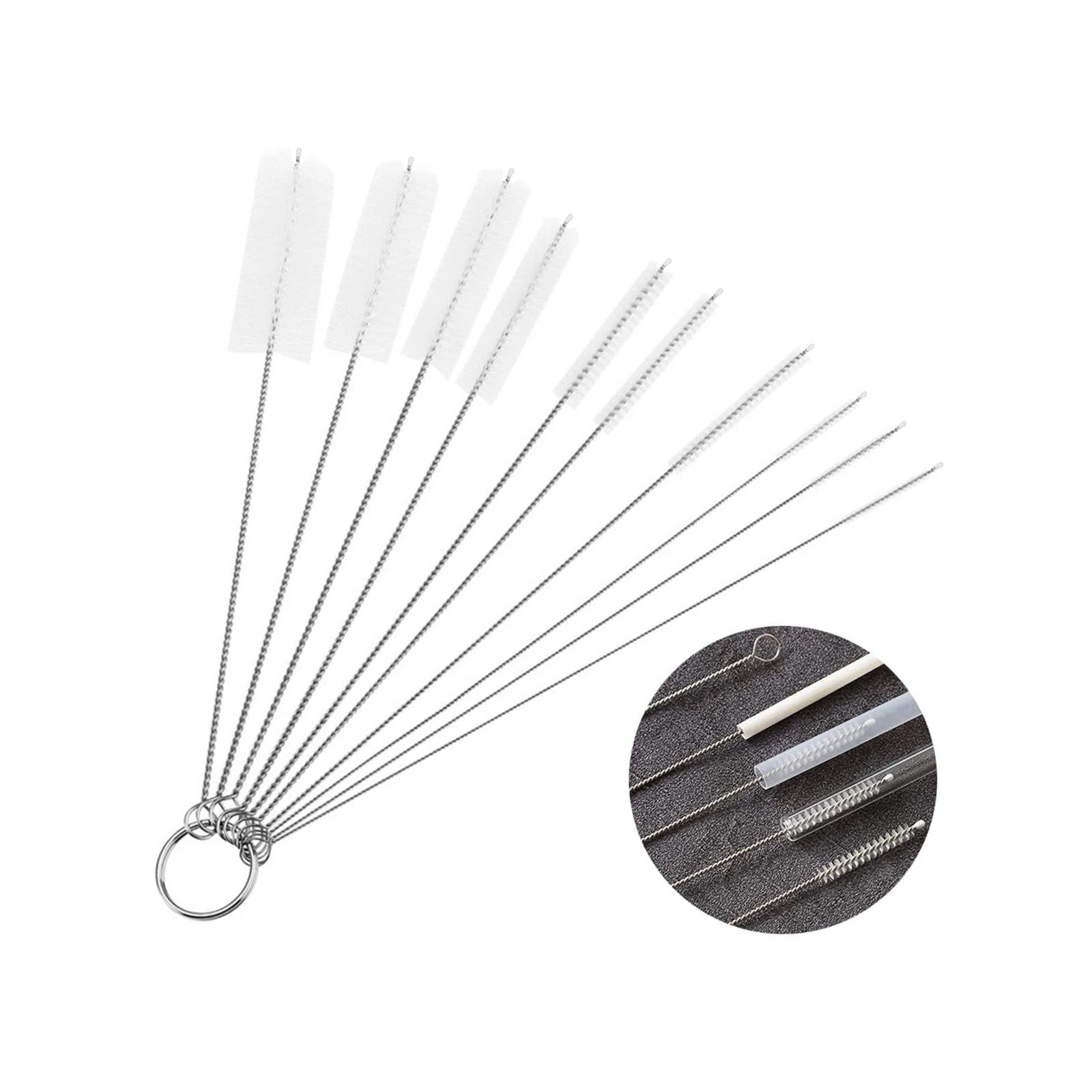 10pcs Drinking Straw Brushes Nylon Stainless Steel Cleaning Brush Reusable Long Handle Straw Brush for Straws Bottles Teapots