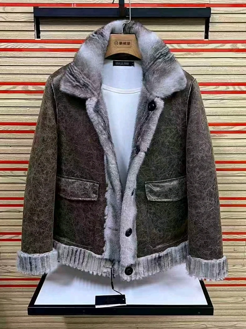 

High Quali Men's Double-Sided Warm Fur Jaet JD757 Autumn Winter Faionable Versatile Stand Fit Long Sve Zipper Clo...