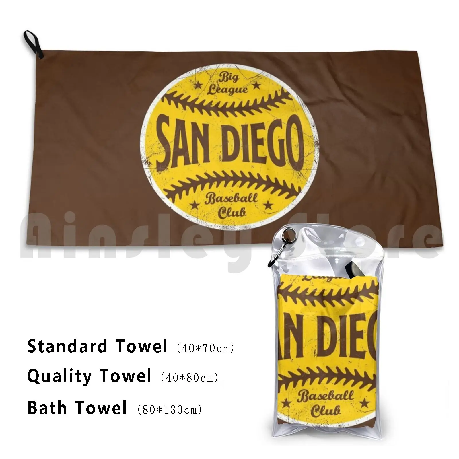 San Diego Retro Big League Baseball-Brown Bath Towel Beach Cushion Padres Vintage Retro