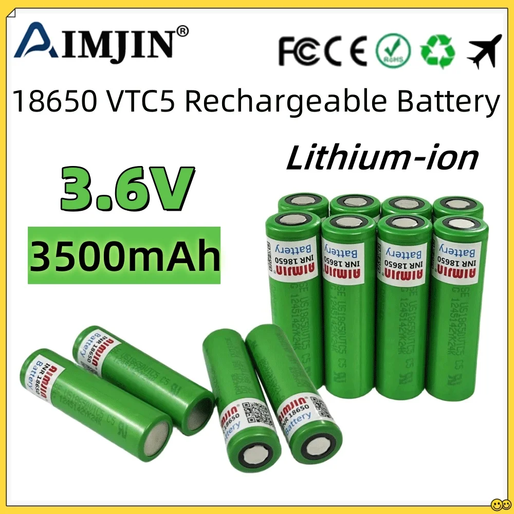 3.6V 3500mah 18650 Battery For Samsung C5 US18650 VTC5 30A Lithium ion Battery Replacement External Battery+Charger