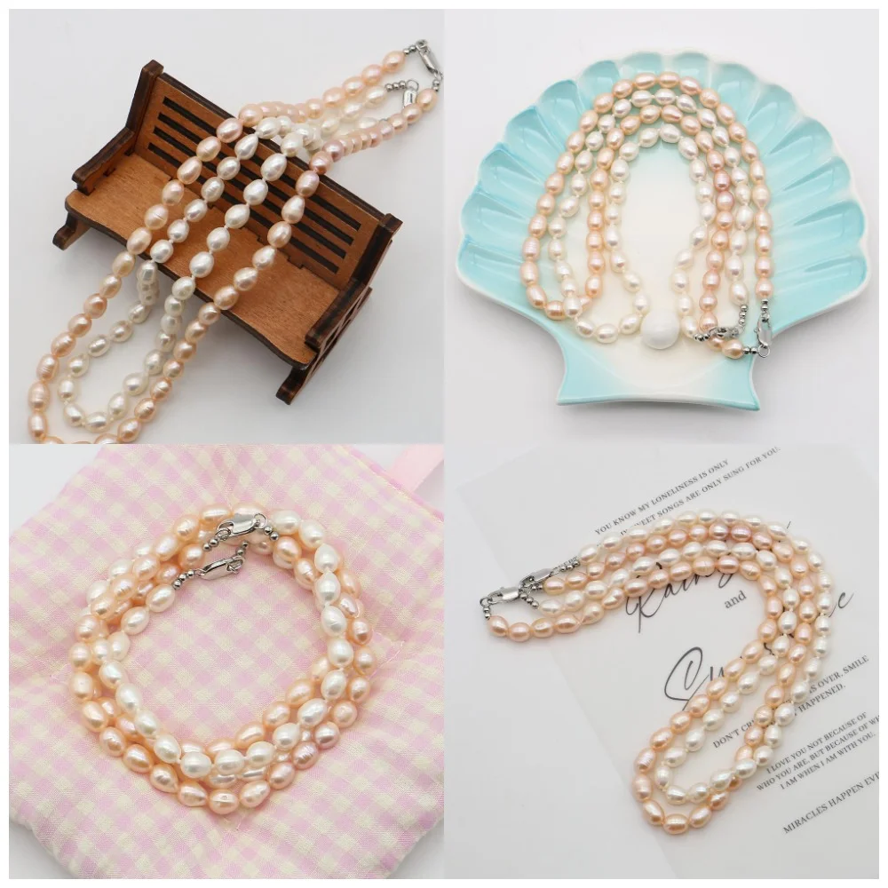 

Fashionable and Exquisite Natural Freshwater Pearl Necklace 43cm Threaded Rice Bead Jewelry Holiday Gift Bracelet Accessories