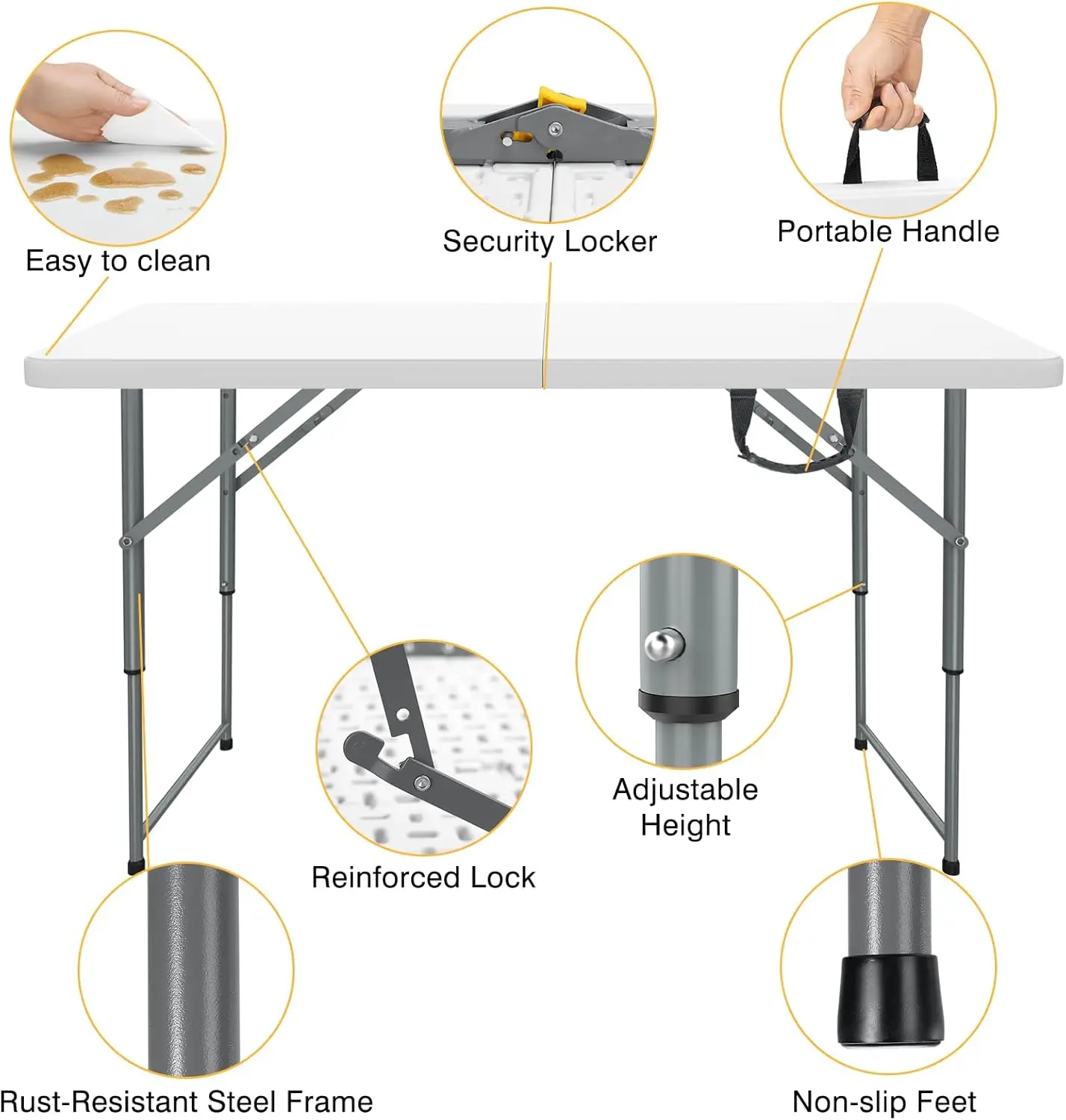 330 lbs Folding Picnic Table 4/6/8ft Adjustable Height, 4/6/8ft Plastic Table Portable with Handle,, for Party Events
