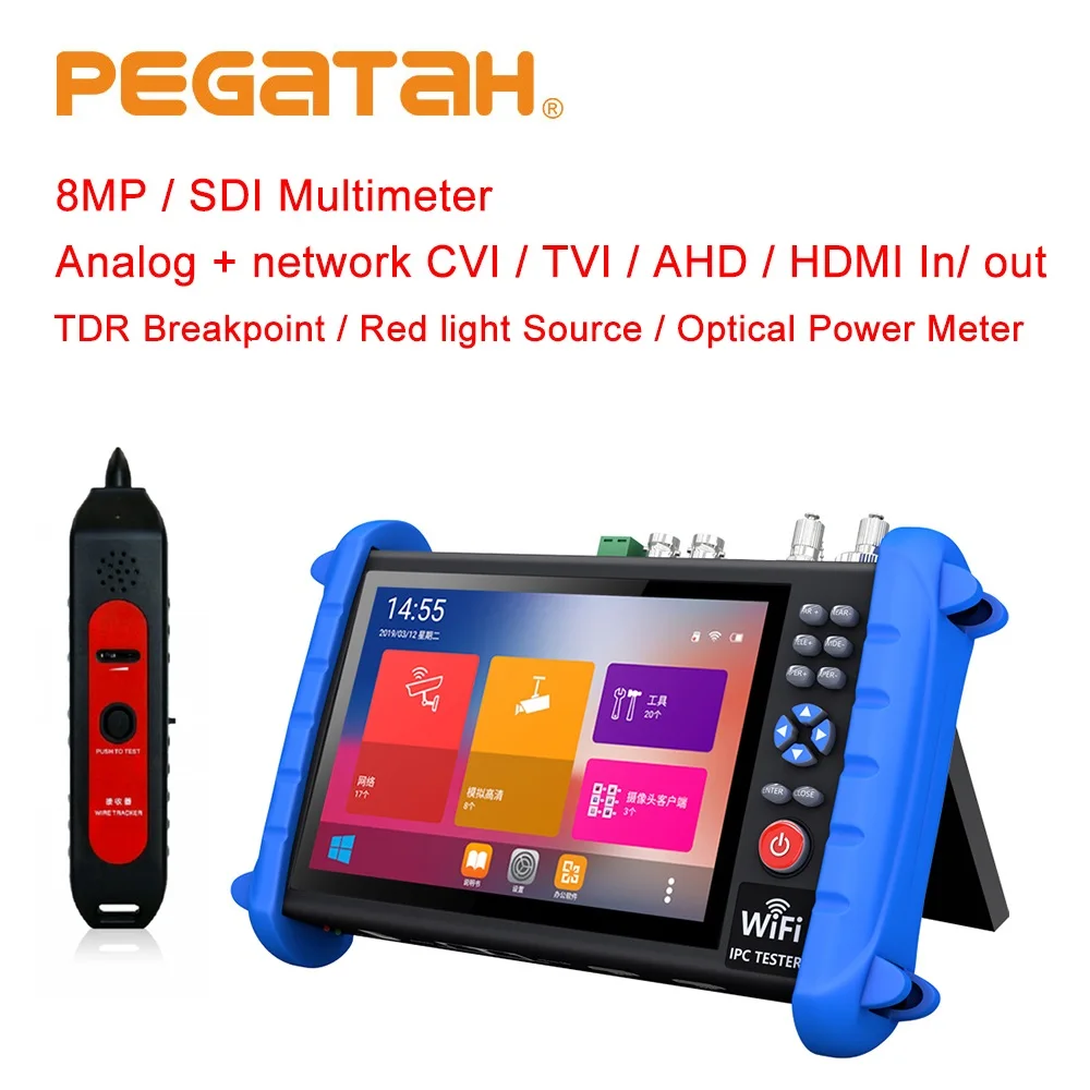 PEGATAH 6K IP CCTV Tester 7Inch 8MP AHD CVI TVI Analog Camera Tester CCTV Monitor with HDMI Input and Output POE RJ45 TDR Tester