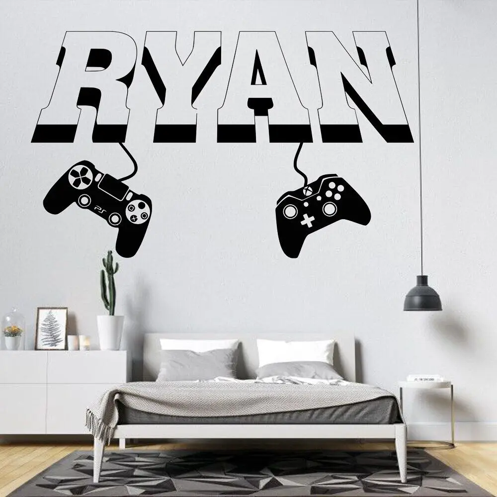 Gamer Wall Decor Custom Controller Video Game Wall Decals Customized Gamer Kids Bedroom Game Vinyl Wall Art Sticker