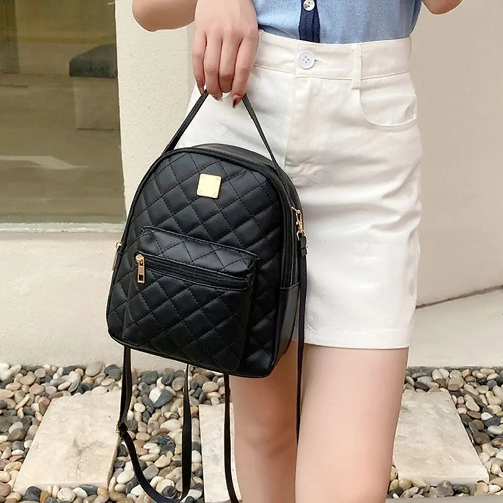 Mini Backpack Women\'s Shoulder Bags Diamond Grids PU Leather Bag Fashion Small School Bags Casual Rucksack