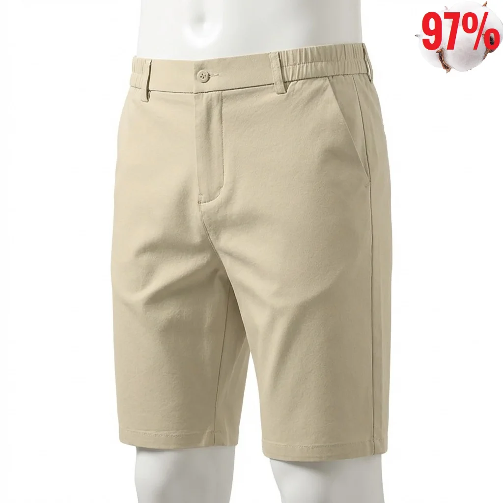 

Новые хлопковые мужские шорты для гольфа с эластичным поясом, тонкие, эластичные, деловые, элегантные, летние, выше колена, для работы и повседневной носки