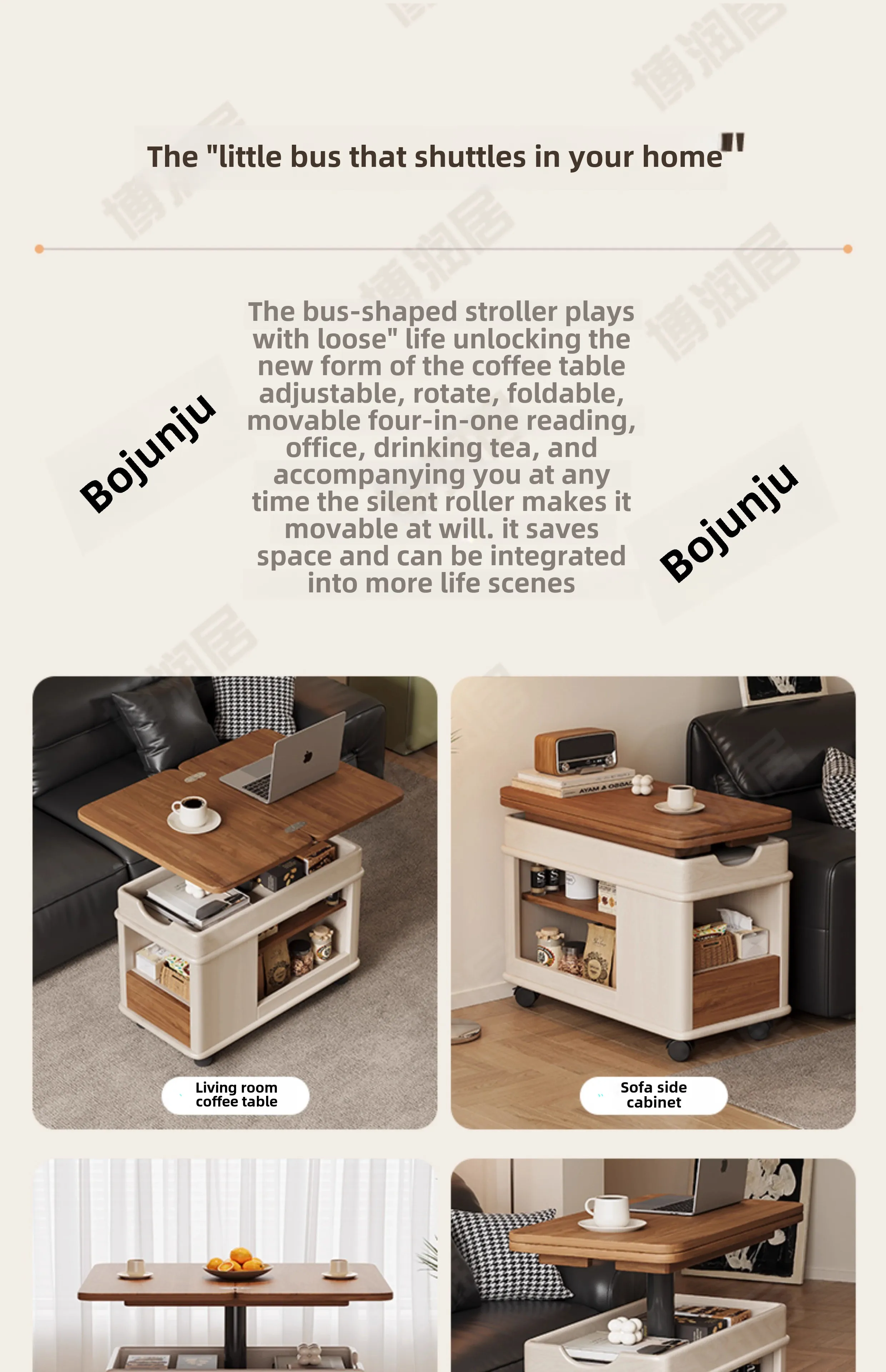 ZL mobile coffee table small apartment living room household lifting folding solid wood balcony multi-function