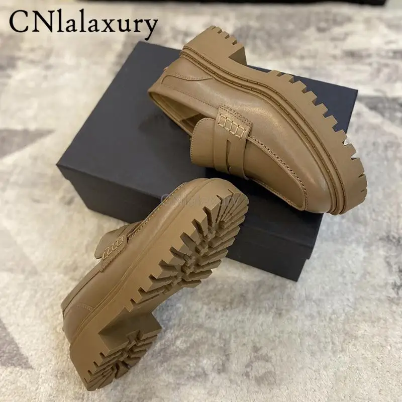 CNlalaxury 2022 New Summer Women Genuine Leather Chunky Square Toe Heel Shoes Slip-on Loafers Casual Solid Shoes Female