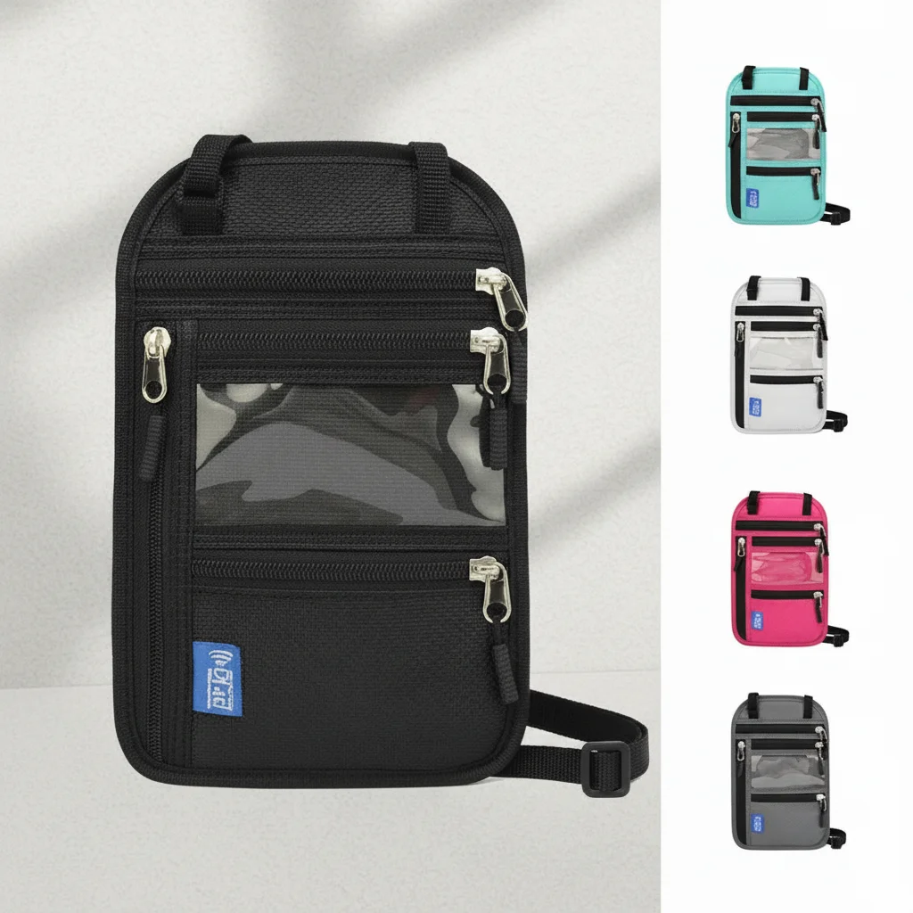 

RFID Blocking Passport Bag Waterproof Anti theft Neck Wallet Multi Pockets Adjustable Neck Strap Crossbody Pouch Phone Bag