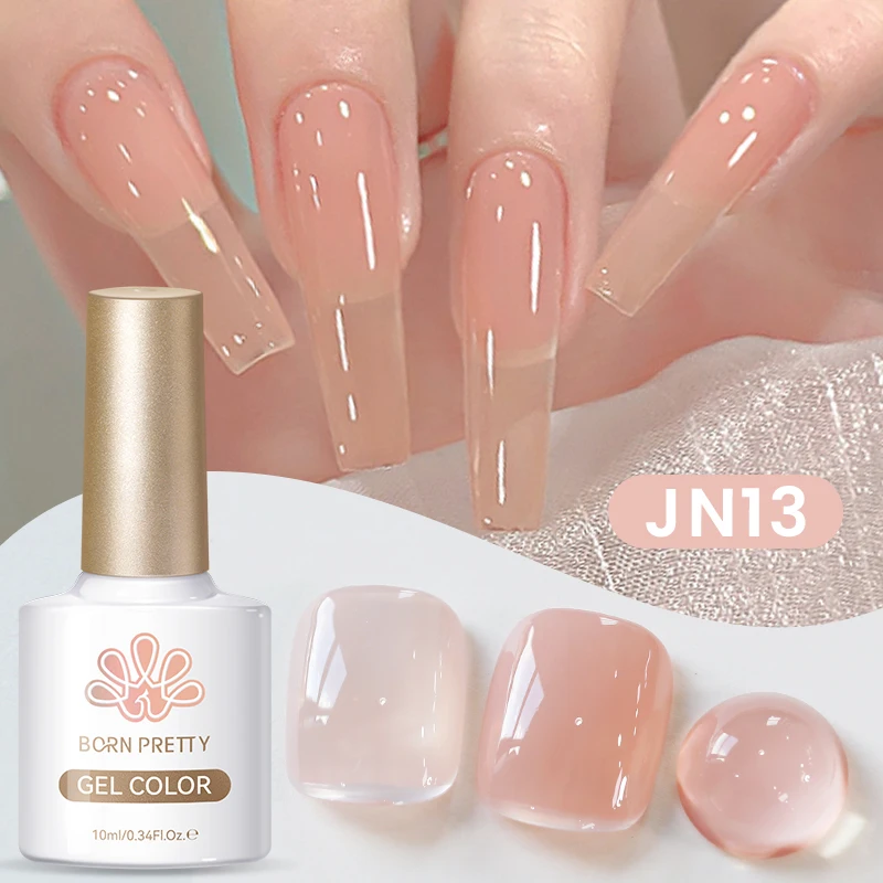 BORN PRETTY 10ml Jelly Gel Nagellack Transparentes Rosa Nude Semi-Permanent Abziehbarer UV LED Nagelkunst Maniküre DIY Salon Zuhause