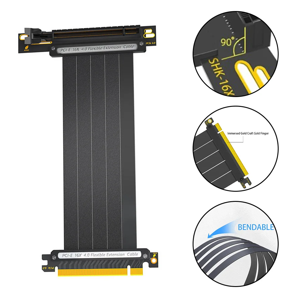 1pcs Riser Cable For PCI-E 4.0 X16 Riser Cable Video Card 20cm Extension Shielded 90° Mounting Extend Adapter Cable