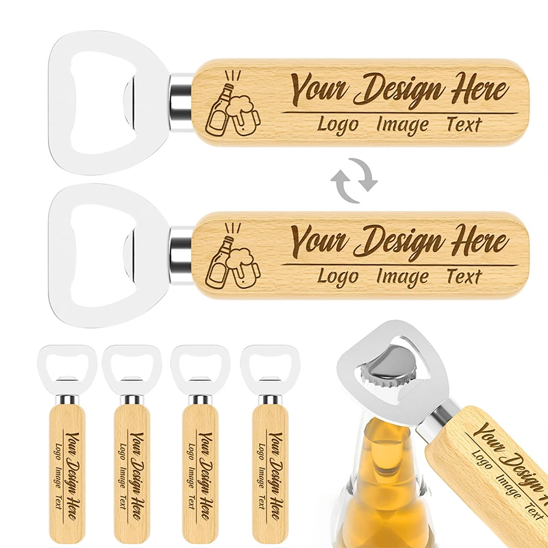 فتاحة زجاجات خشبية مخصصة فتاحة زجاجات بيرة شخصية محفورة بشعار/نص لحفلات الزفاف وحفلات البكالوريوس #1