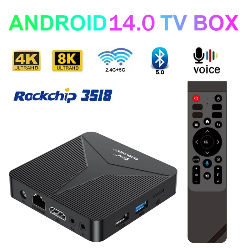 TV Box Android 14 Ultra HD 8GB 128GB TV98 ATV RK3518 IPTV 4G 5G Wifi6 BT5.0 Voice Remote Rockchip RK3518 Smart 8K 4K Set Top Box
