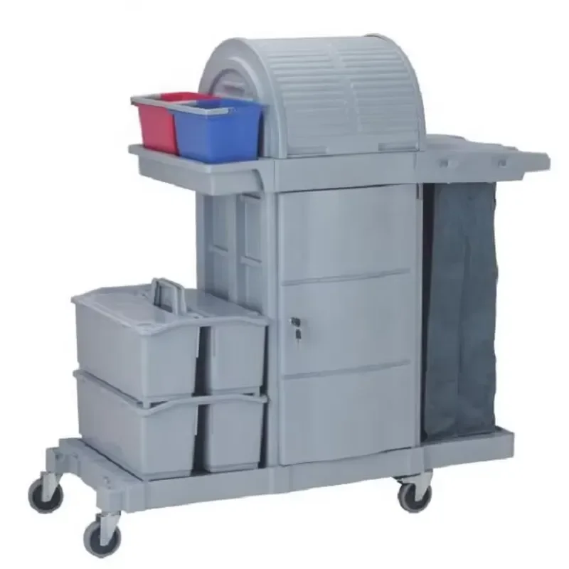 Multi-function White Gray Color Plastic Hotel Maid Restaurant Hospital Multi-purpose Cleaning Trolley Service Janitor Cart