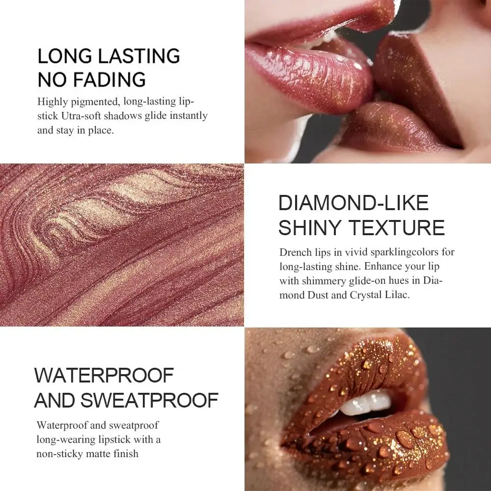 Iridescent Metallic Lipstick Pearl Enhanced Color Change Waterproof Volumizing Gloss Moisture Lock Non Transfer