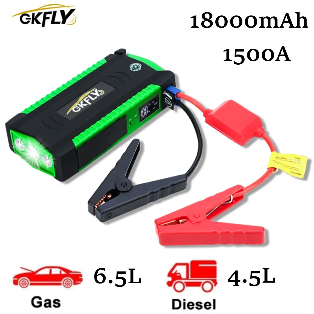 GKFLY Multi-Function Starting Device 12V 1500A Car Jump Starter Portable 18000mAh Power Bank For Car Battery Booster LED