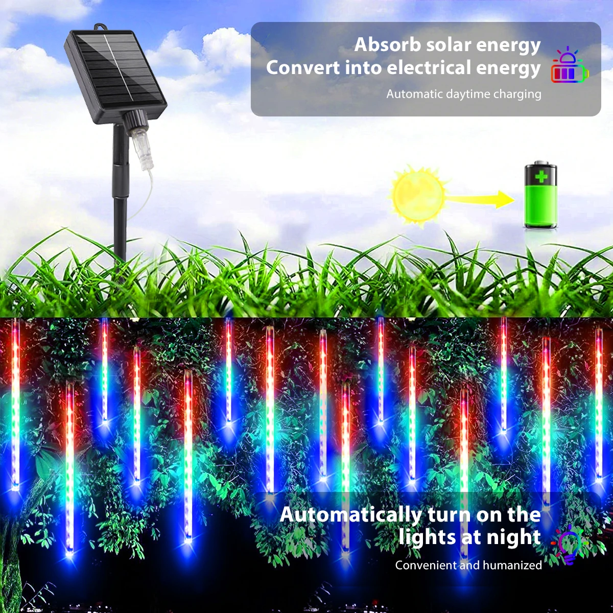 LED Solar Meteor Light 30/45CM Outdoor Meteor Showe Star Lantern String Lights Christmas Tree Party Wedding Holiday Decoration