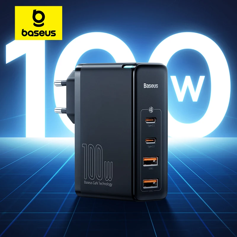 Baseus GaN PD 고속 충전기 100W USB C 타입 고속 충전기, 4.0 3.0 USB 휴대폰 충전기, 맥북 노트북 아이폰 16 15 14 Pro Max Samsung Xiaomi용