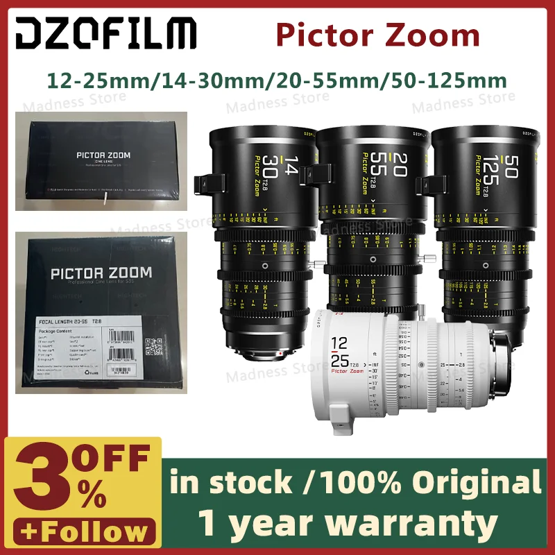 DZOFILM Pictor T2.8 Super35 Parfocal Zoom Cine Lens 14-30mm 22-55mm 50-125mm Kit with Hard Case for Arri PL and Canon EF Mount