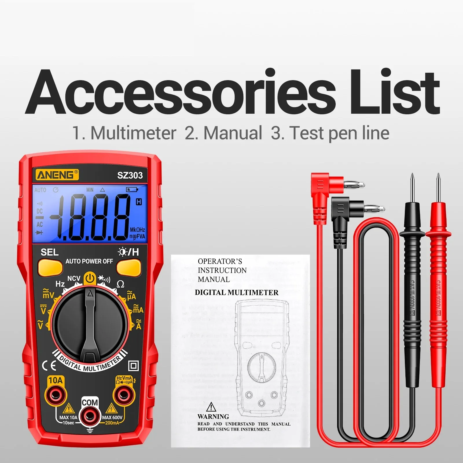 High Precision SZ303 Digital Multimeter 1999 Count AC/DC Voltage Current Resistance TesterProfessional Electrical Tester Tool