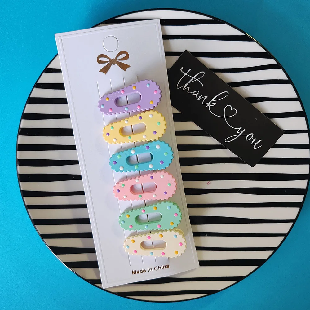6 Stück europäische und amerikanische niedliche bunte gepunktete Haarnadeln, seitliche Haarspangen für Mädchen, Frauen, Kinder, Party, koreanische Haaraccessoires – Detail 6
