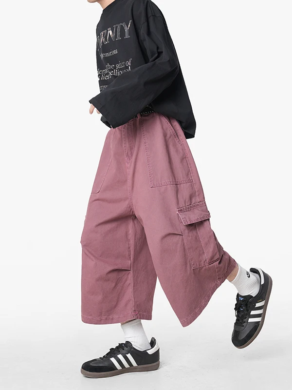 

Street Sle Свободная рабочая одежда Повседневные брюки Летние ленивые широкие брюки семи футов до середины икры с высокой талией Прямые брюки-трубы