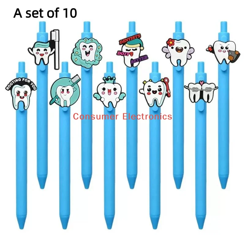

10Pcs Blue Series Retractable Gel Pens Dentist Teeth Theme Soft Gel Pen Smile Teeth Series Ballpoint Pen Student Stationery
