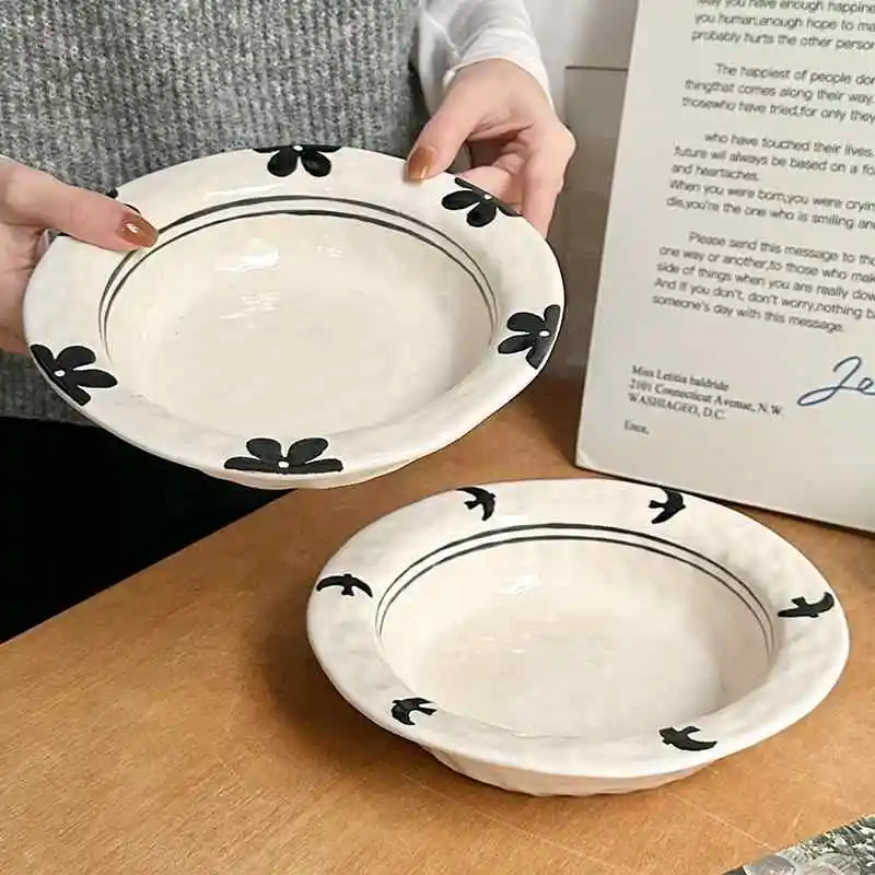 

Japanese Style Hand Paint Ceramic Tablewares Vintage Household Fruit Salad Plates High Quality Restaurant Dessert Plate