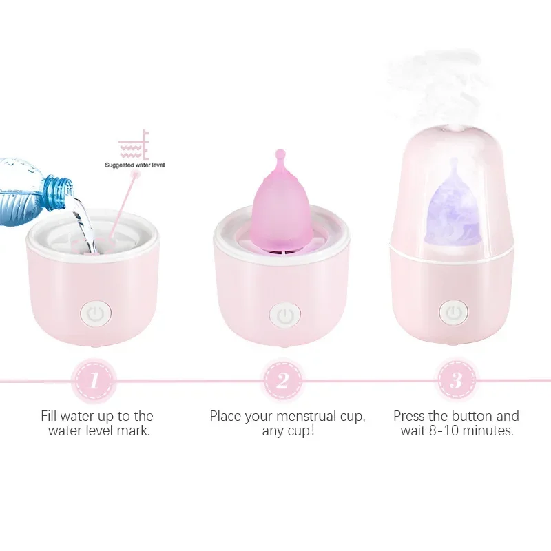 New Mechanical Menstrual Cup Steam Sterilizer S/L Menstrual Cup Cleaning Machine Pink US Standard Plug Disinfection Machine