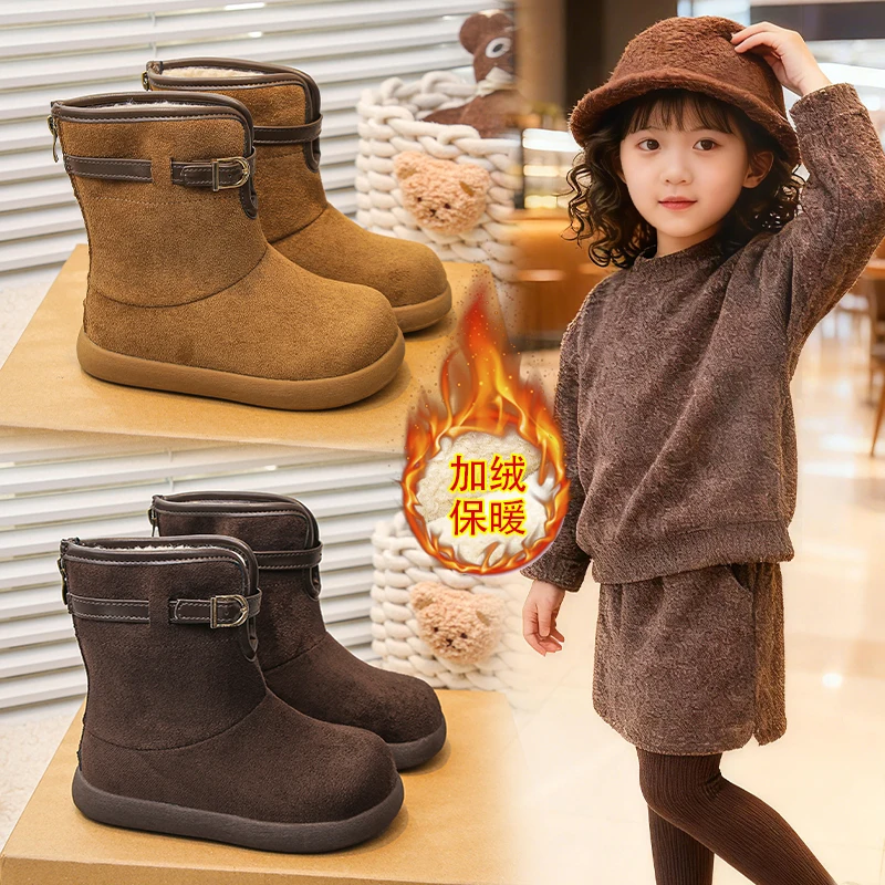 

Stylish and Warm Suede Snow Boots Winter 2025 Ankle Boots Warm Wool Lining Round Toe Buckle Strappy Short Boot