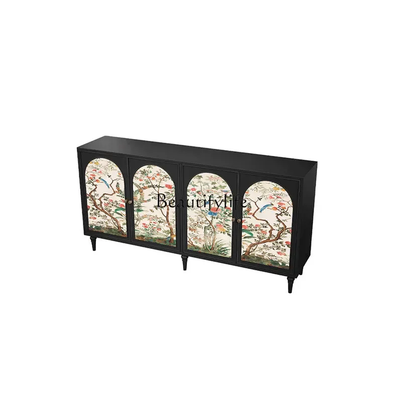 

z.-*French retro solid wood dining side cabinet integrated living room, homestay entrance painted decorative cabinet