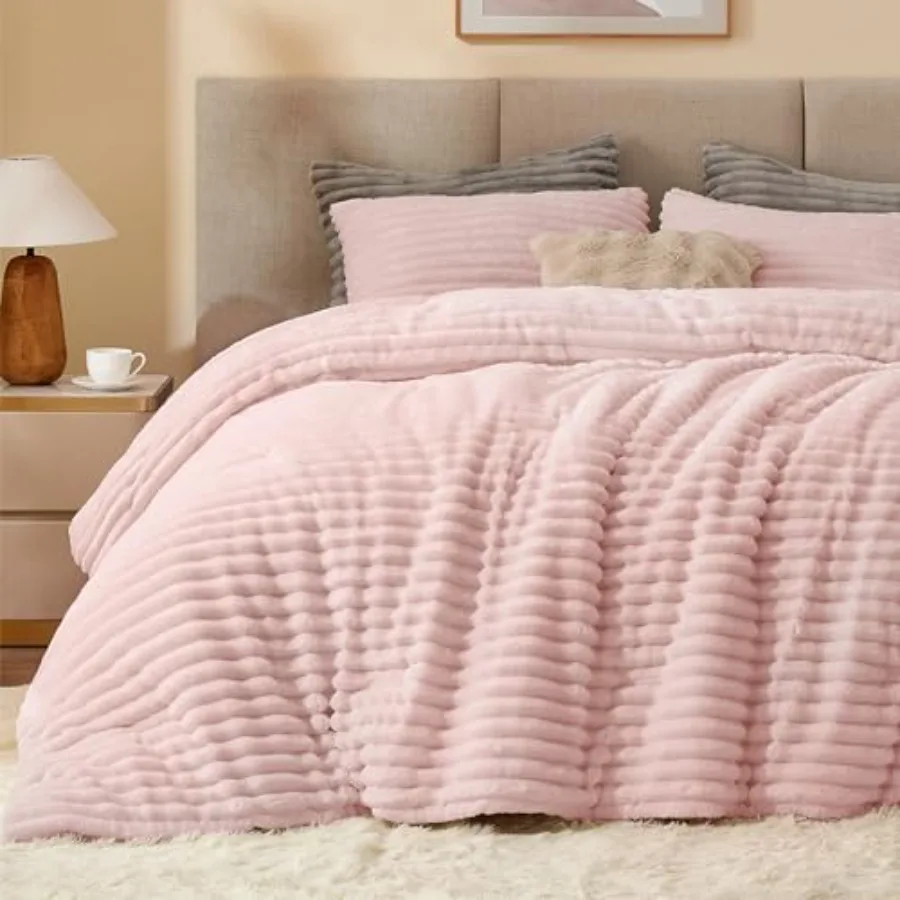 Fleece Comforter Set -Super Soft and Warm Fluffy Bedding, Luxury Fuzzy Heavy Bed Set for Winter with 2 Pillow Cases