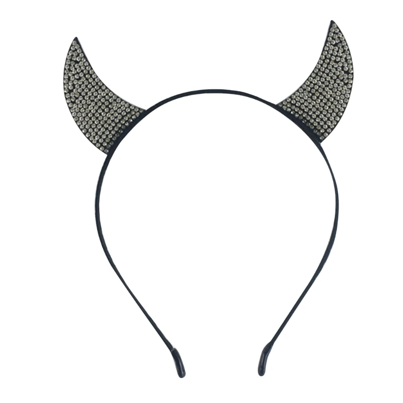 Vintage Devil Horns Hair Hoop Rhinestones Crystal Headwear Headband Halloween Party Halloween  Themed Headband M6CD