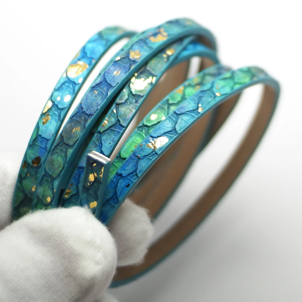 1.2meter Cyan Soft Leather Cord,5mm Vintage Leather Strip,Golden Shiny Craft Cord,Bracelet Making，Jewelry Necklace Cord
