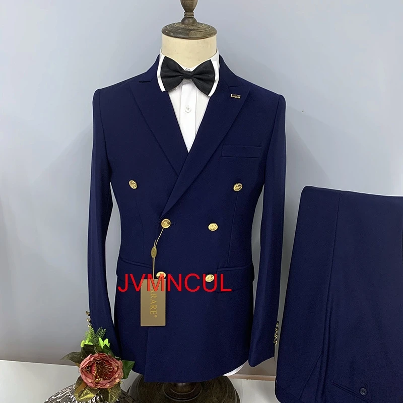 

Men's Smart Casual Knit Suit Set Single Breasted Cotton Blazer and Pants Business Formal Outfit